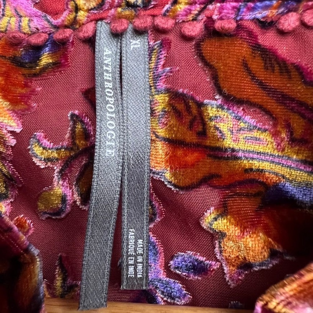 Anthropologie Velvet Burnout Floral Blouse Romantic Boho Prairie Top Womens XL - Picture 6 of 16